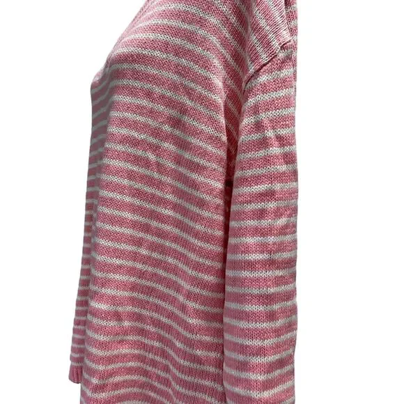 Talbots Sweater 1X Women's Pink & White Striped V-Neck Linen Cotton Longsleeve - Picture 4 of 9